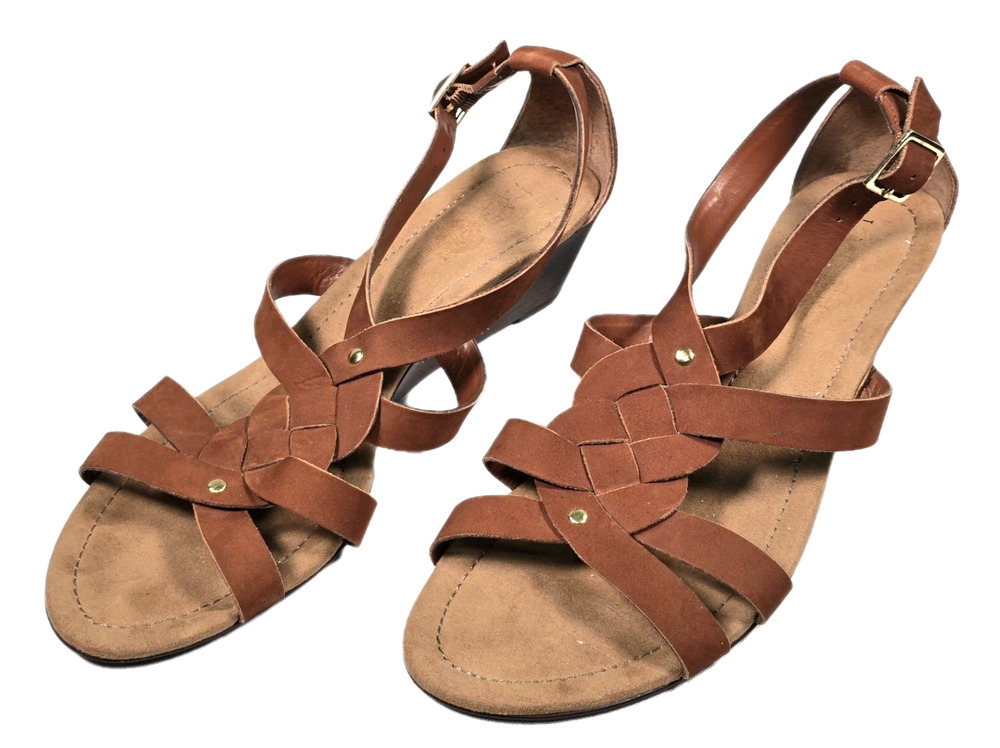 Lauren Ralph Lauren Women's Brown Strappy Suede Lydia Wedge Sandals Size 9.5B